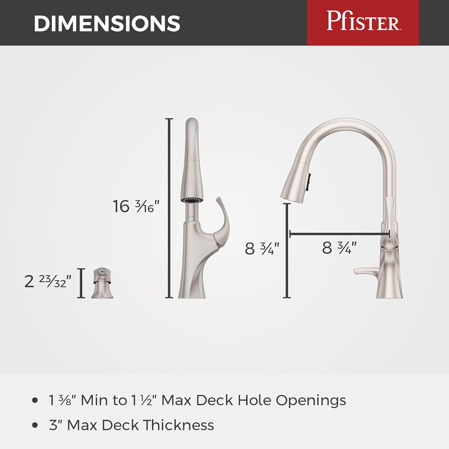 Pfister Miri Kitchen Faucet with Pull Down Sprayer and Soap Dispenser, Single Handle, High Arc, Spot Defense Stainless Steel Finish, F5297MRGS