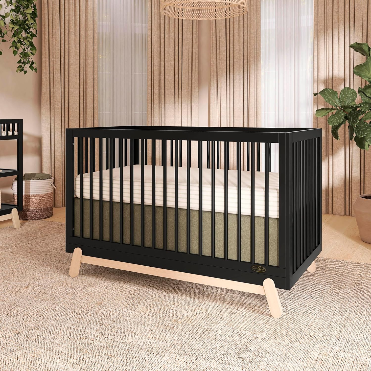 Dream On Me Hygge 5-in-1 Convertible Full-Size Baby Crib in Matte Black Vintage, GreenGuard Gold & BSA, Converts to Toddler, Day & Full-Size Bed, Adjustable Mattress Heights, Modern Nursery