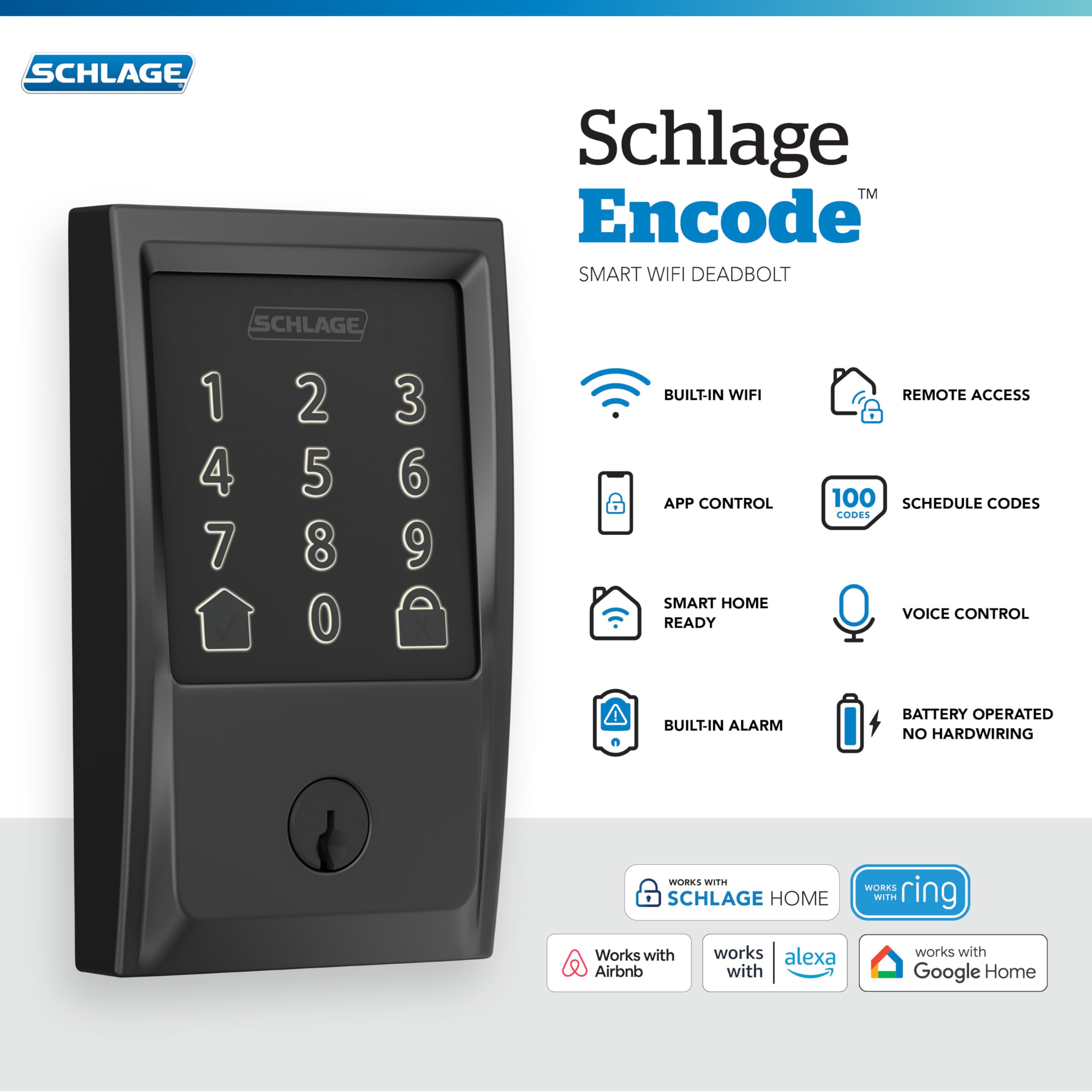 SCHLAGE Smart Wi-Fi Deadbolt Lock with Touchscreen Keypad