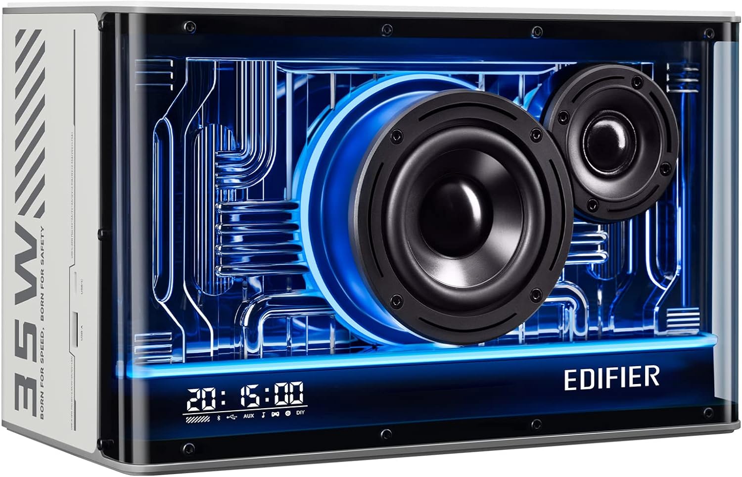Edifier QD35 Tabletop Bluetooth Speakers, Hi-Res Audio & Hi-Resolution Sound Wireless Certified Computer Loudspeaker, 35W GaN Ultra-Fast Charging, Splendid Light Effects Home Speaker for Phone, White
