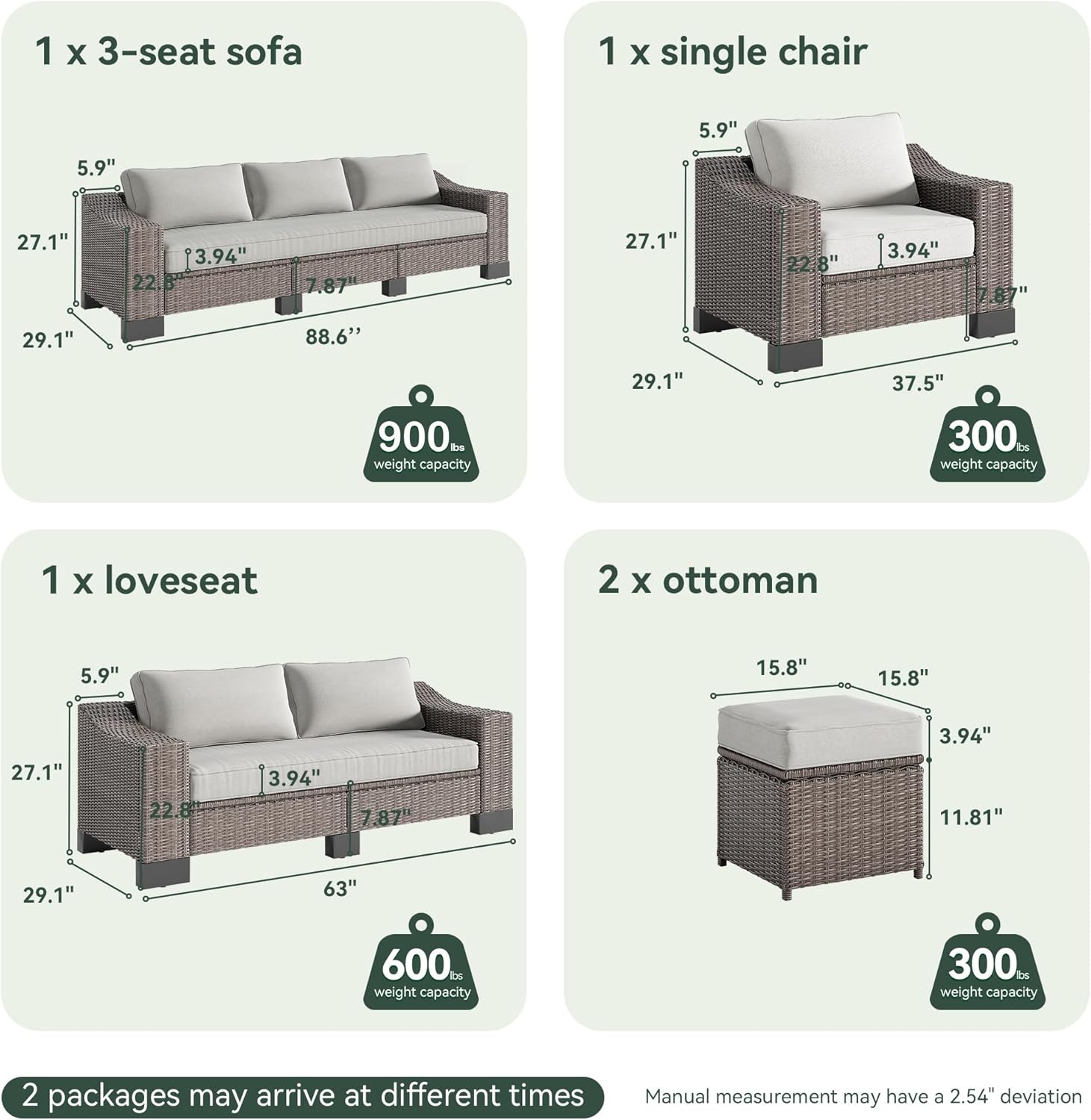 8 Piece Patio Furniture Set, Wicker Patio Conversation Set with 5.9