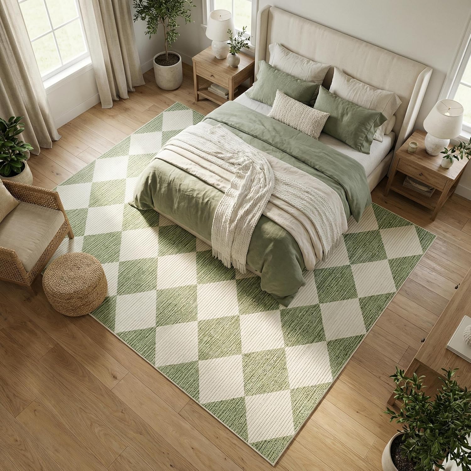 GarveeHome Sage Green Area Rugs 8x10 for Living Room, Checkered Large Washable Rug Soft Non Slip Backing Floor Mat Carpet Indoor Thin Rug for Bedroom Dining Room Playroom Nursery Home Decor
