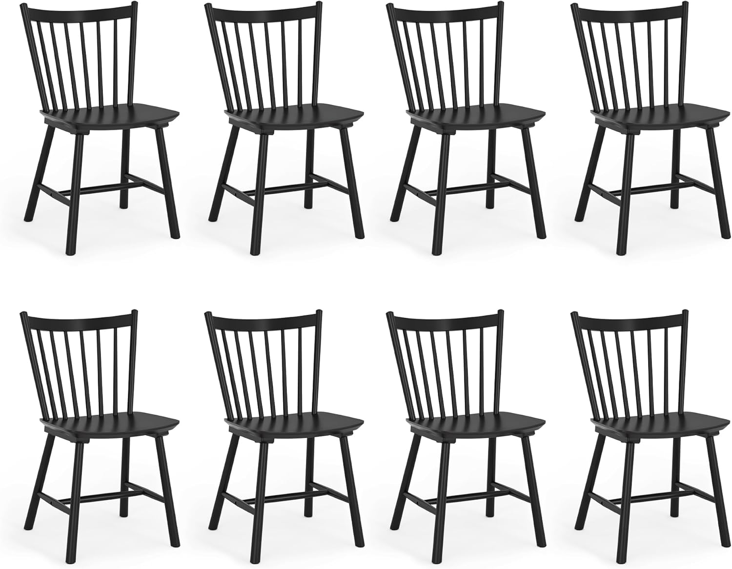 LUE BONA Upgraded Dining Chairs Set of 8, Farmhouse Wooden Spindle Back Kitchen Chairs, Windsor Dining Chairs for Kitchen and Dining Room, Black