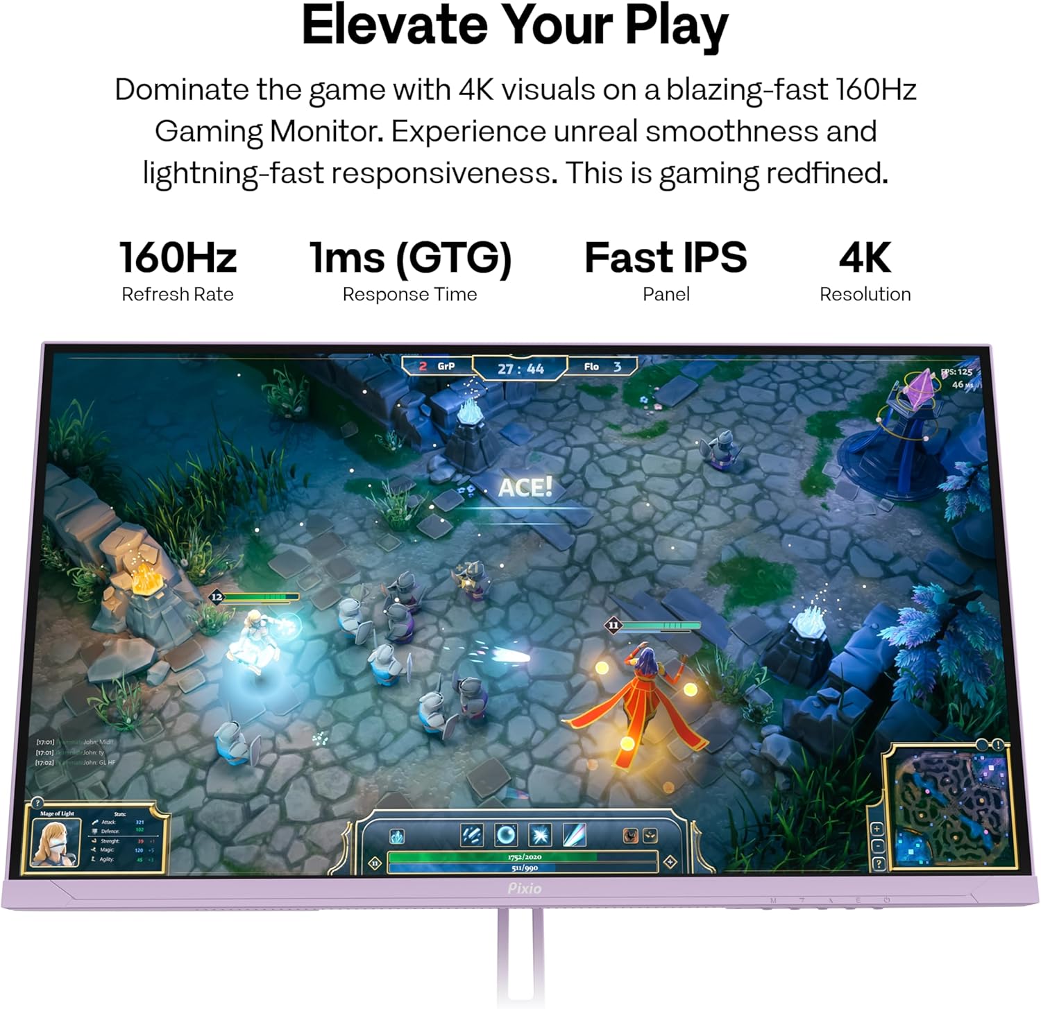 Pixio PX27U Wave Purple 27 inch 160Hz Refresh Rate 4K 3840x2160p Resolution Fast IPS Panel 1ms GTG Response Time Black Tilt Adjustable Gaming Monitor with Adaptive Sync