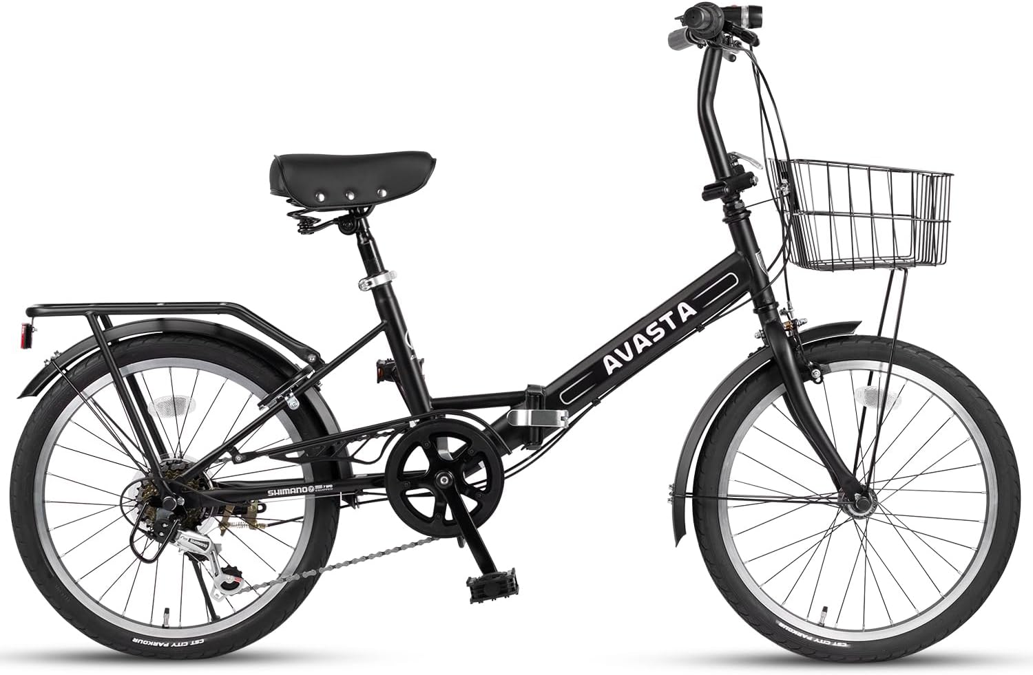 AVASTA Quartet 20 24 Inch Folding Bike with 7-Speed, Dual C-Brake, Fender, Rear Rack and Bicycle Basket, Mutiple Colors
