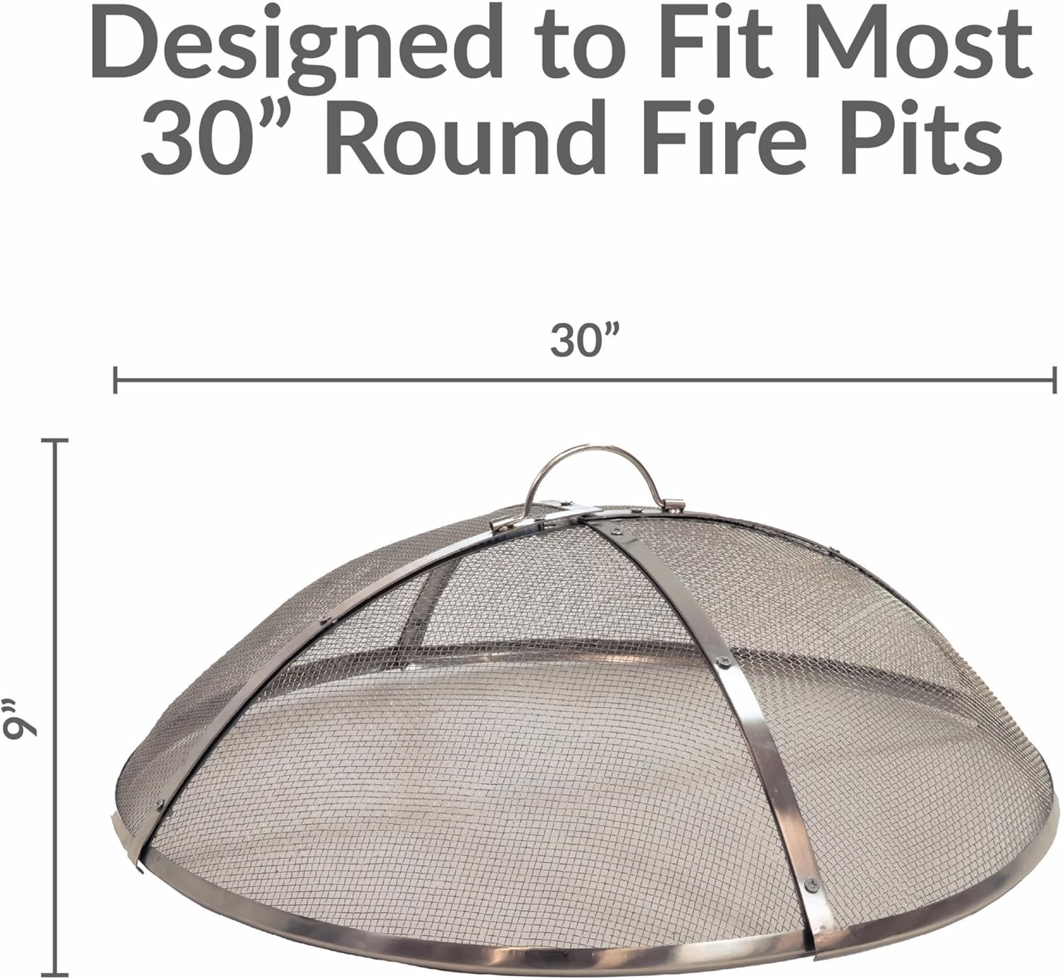 Sunnydaze Round Stainless Steel Spark Screen - Rust-Resistant Heavy-Duty Metal Fire Pit Spark Screen with Handle - 30