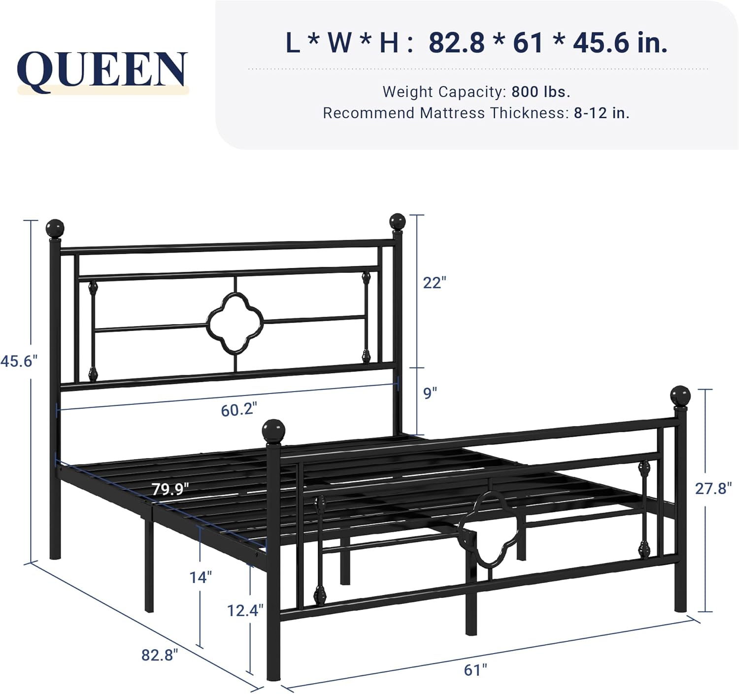 Allewie Queen Size Metal Platform Bed Frame with Victorian Vintage Headboard and Footboard/Mattress Foundation/Under Bed Storage/No Box Spring Needed/Noise-Free/Easy Assembly, Black