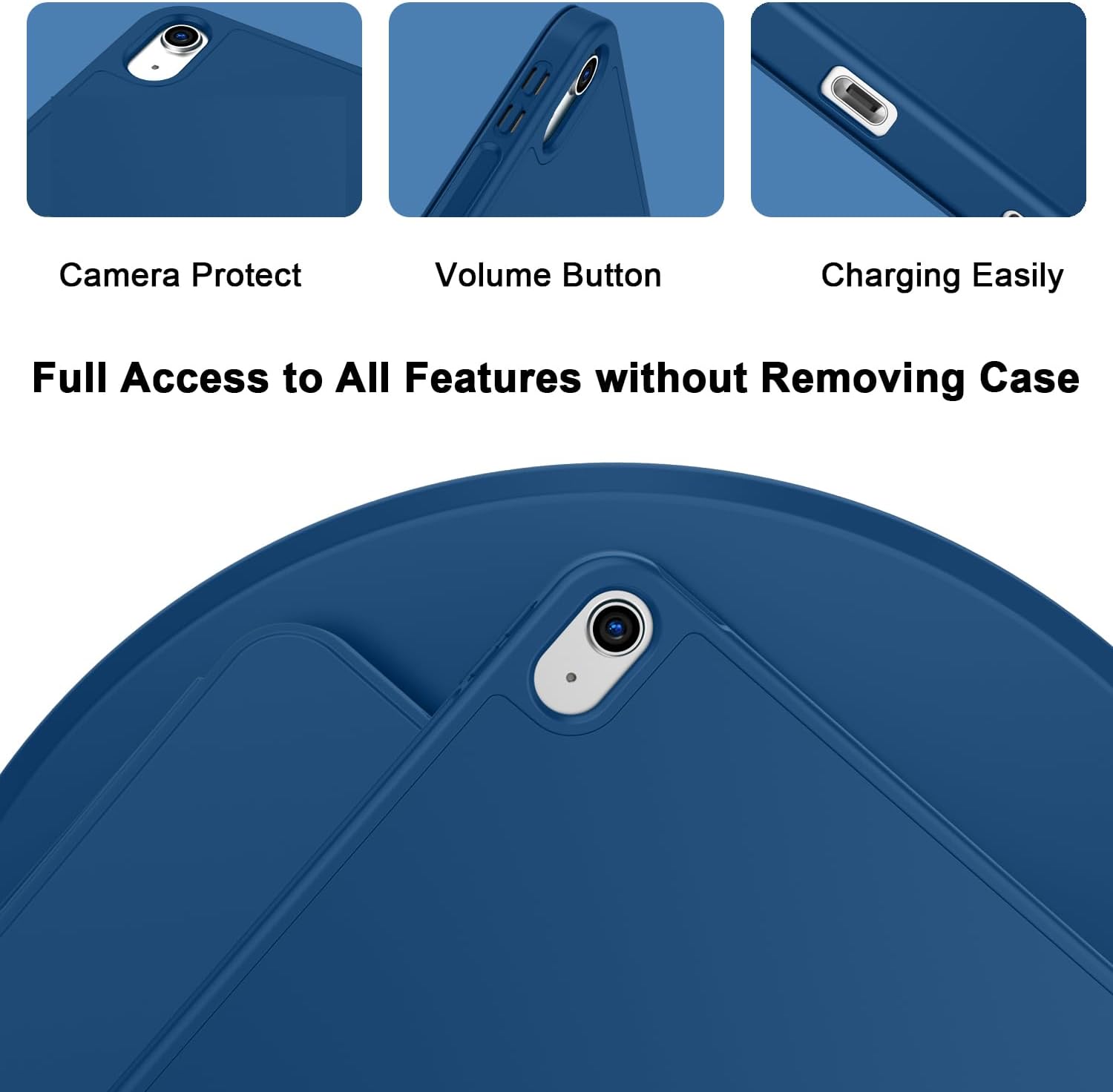 ToaPoia Case for iPad (A16) 11 Inch 2025/iPad 10th Generation 10.9 Inch 2022, Slim Trifold Stand Protective Cover with Pencil Holder and Soft TPU Back,Support Auto Sleep/Wake (Navy Blue)