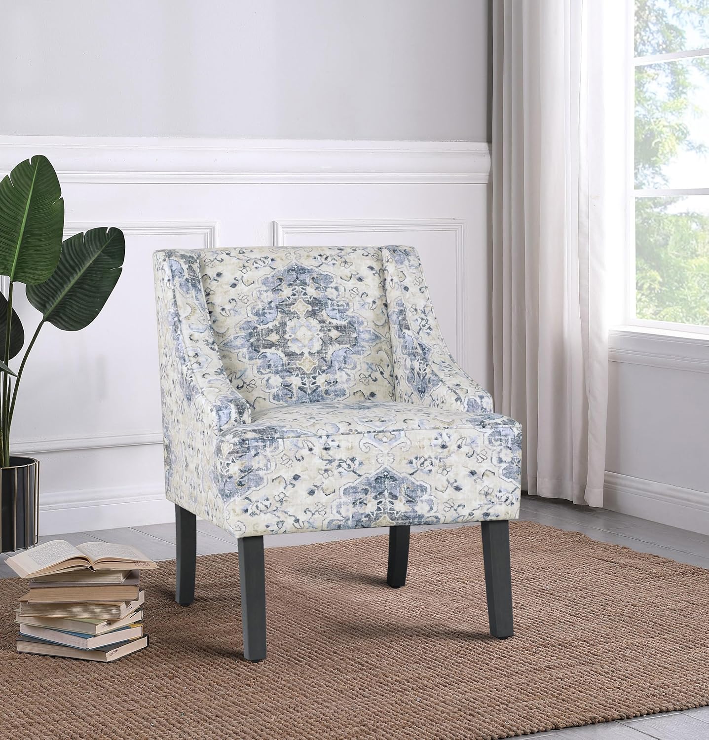 HomePop Upholstered Classic Swoop Arm Accent Chair, Antiqued Blue