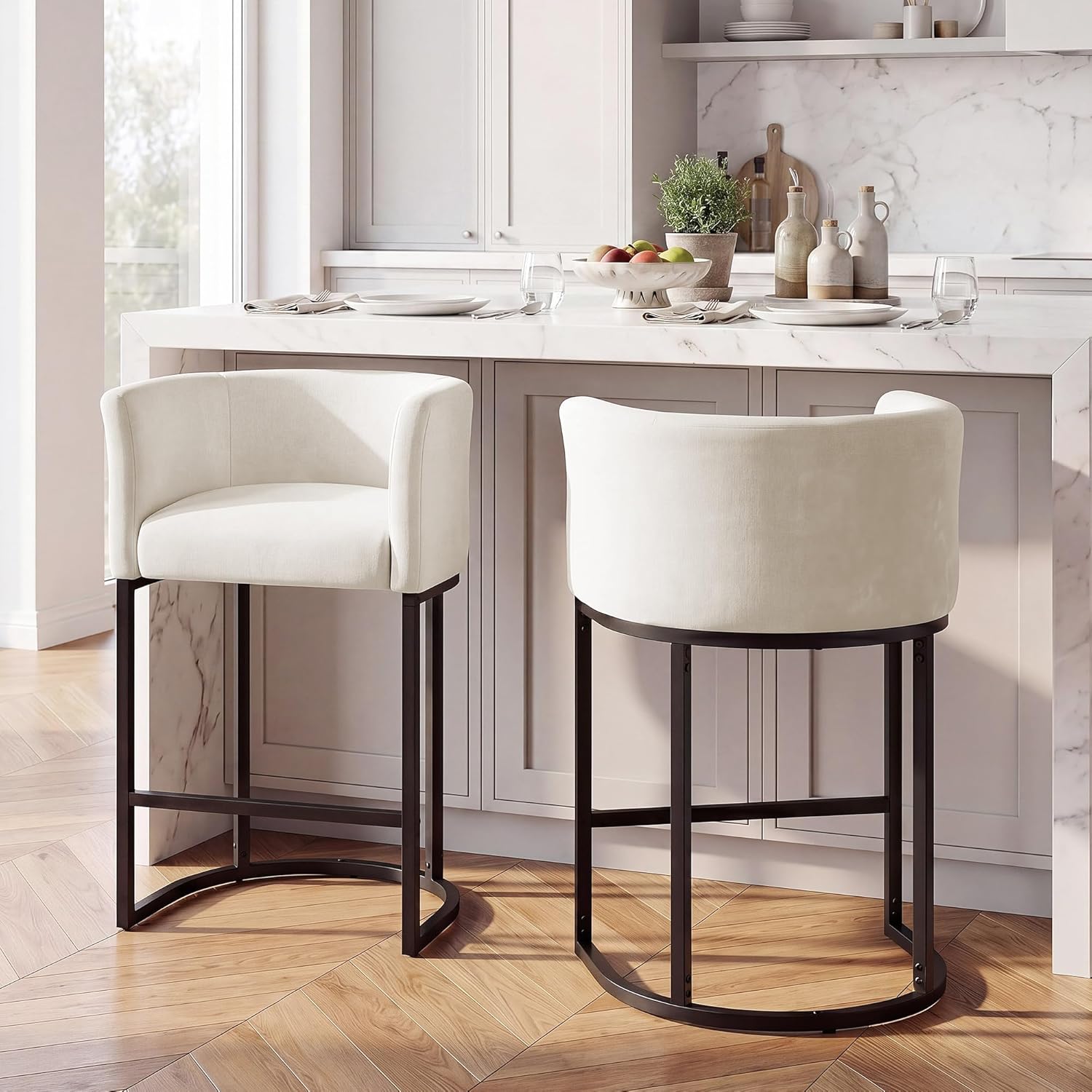GRUSIGN Chenille Counter Height Bar Stools Set of 2, 26