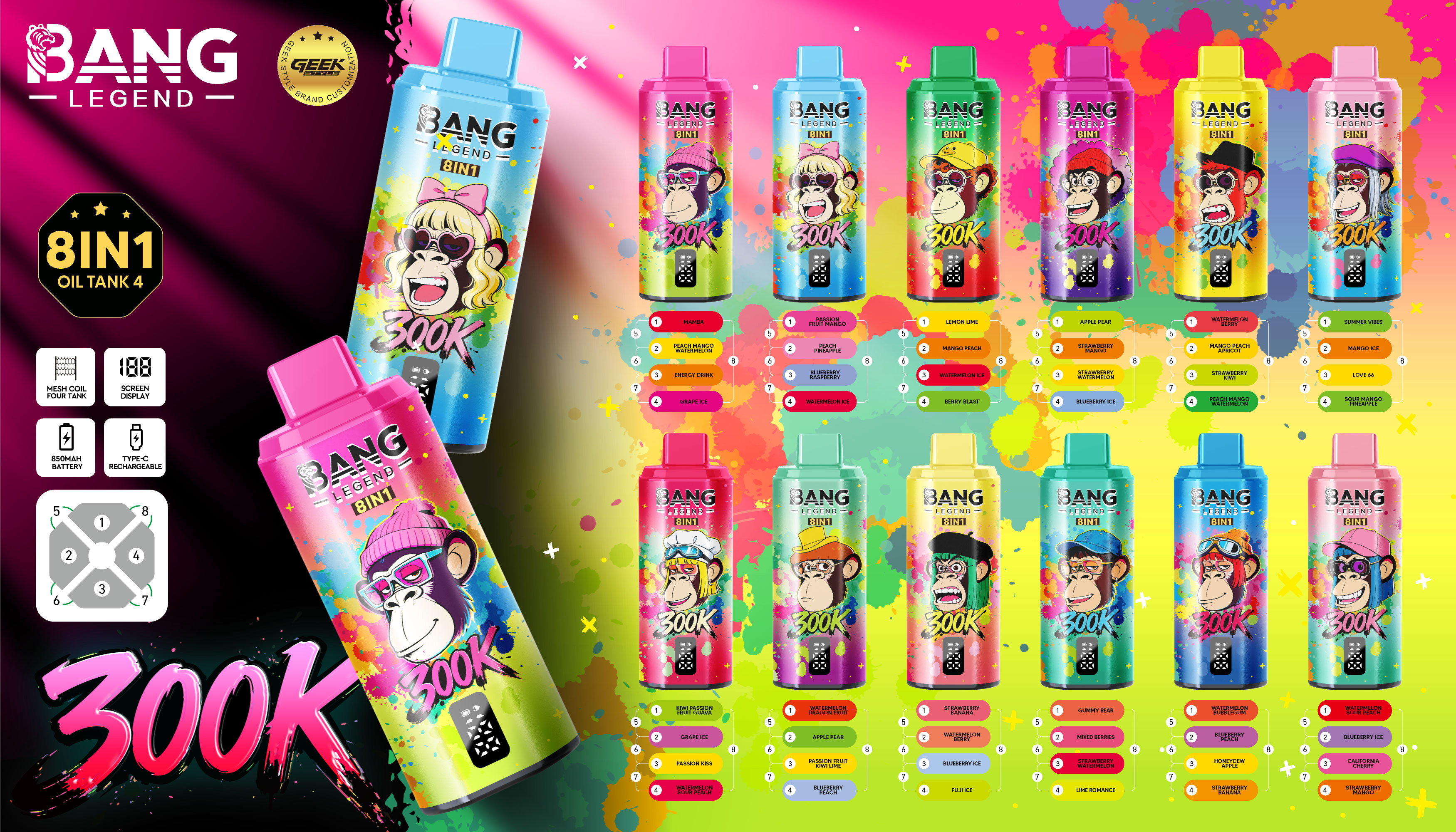 BANG LEGEND 8 IN 1 300K Disposable Vape Puffs 300000 High Puff Disposable