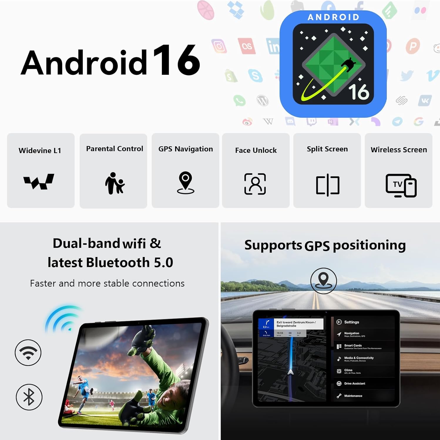 Android 16 Tablet, 10 Inch Tablet with Octa-Core, 24GB RAM 64GB ROM 2TB Expand, Gemini AI, 6000mAh, WiFi, GPS, Dual Camera, BT 5.0, 2 in 1 Tablets PC with Keyboard, Case, Mouse, Stylus (Blue)