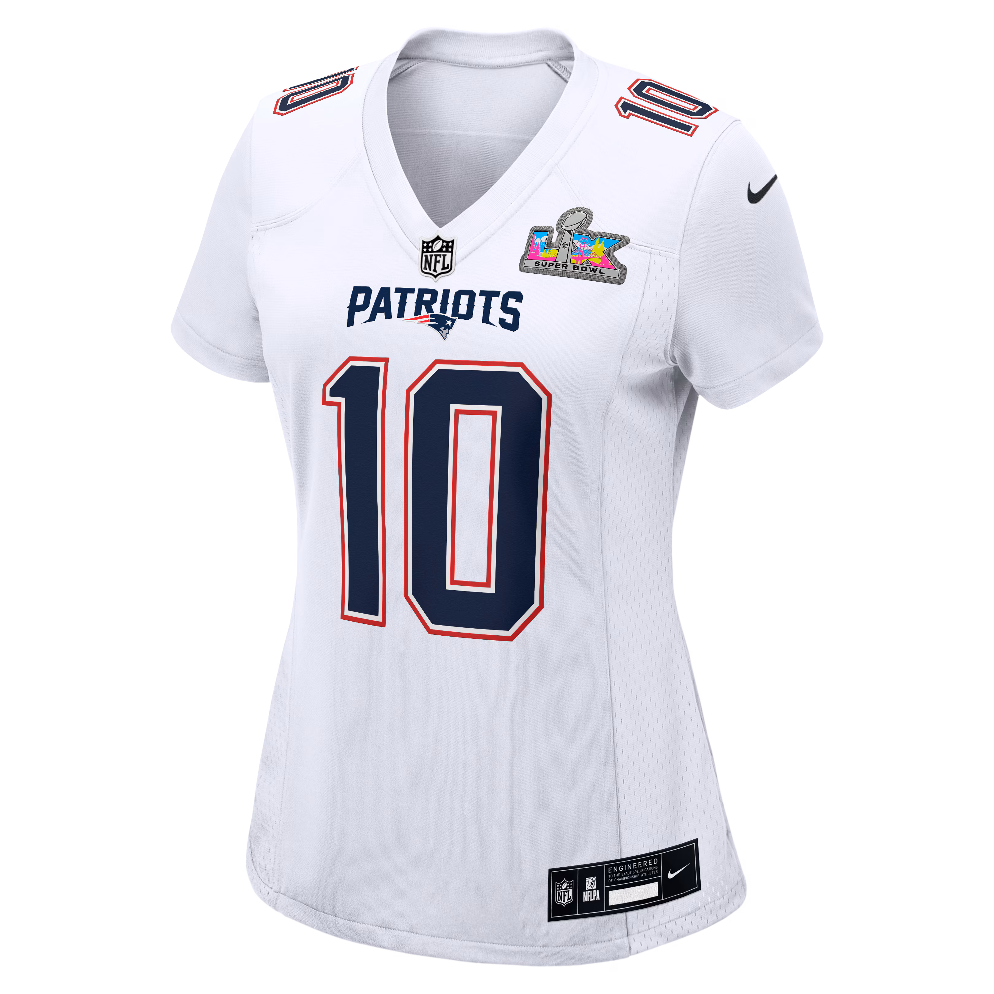 Drake Maye New England Patriots Nike Women's Super Bowl LX Patch Tundra Fashion Game Jersey - White
