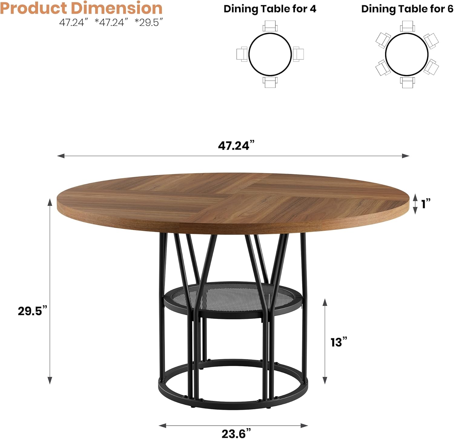 Garvee Round Dinning Table for 4-6 - 47