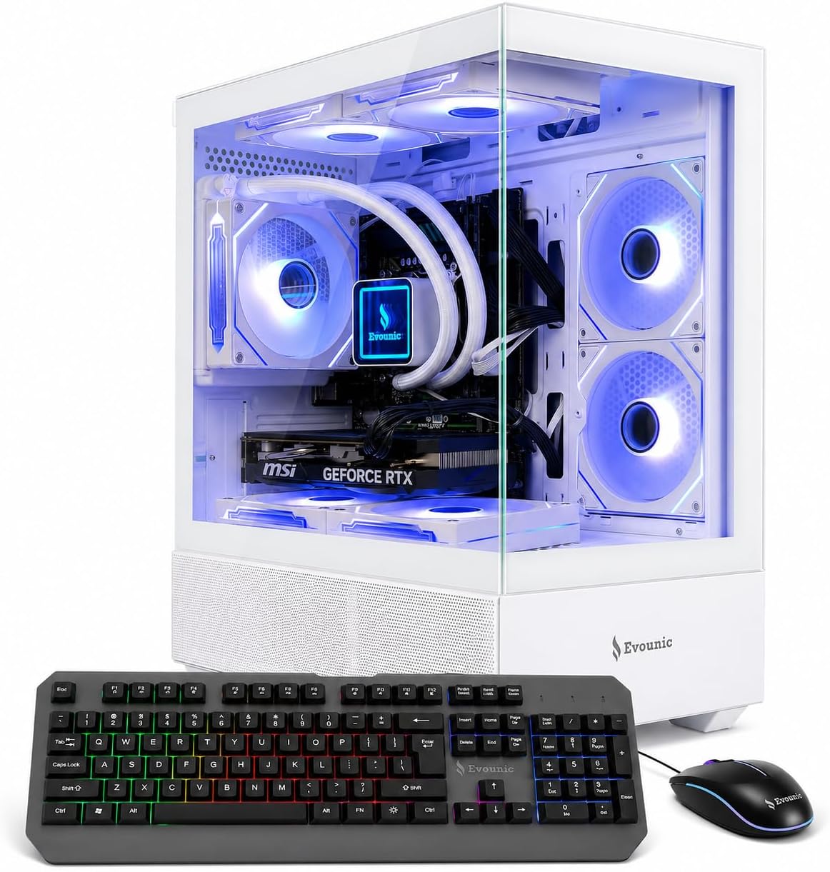Gaming Desktop PC Computer Liquid Cooled – i7 Xeon 12-Core,GeForce RTX 4060 GDDR6, 64GB RAM, 512GB SSD + 1TB HDD, WiFi 6 & BT 5.4, 7× ARGB Fans, 650W PSU, Windows 11 Pro, RGB Keyboard & Mouse
