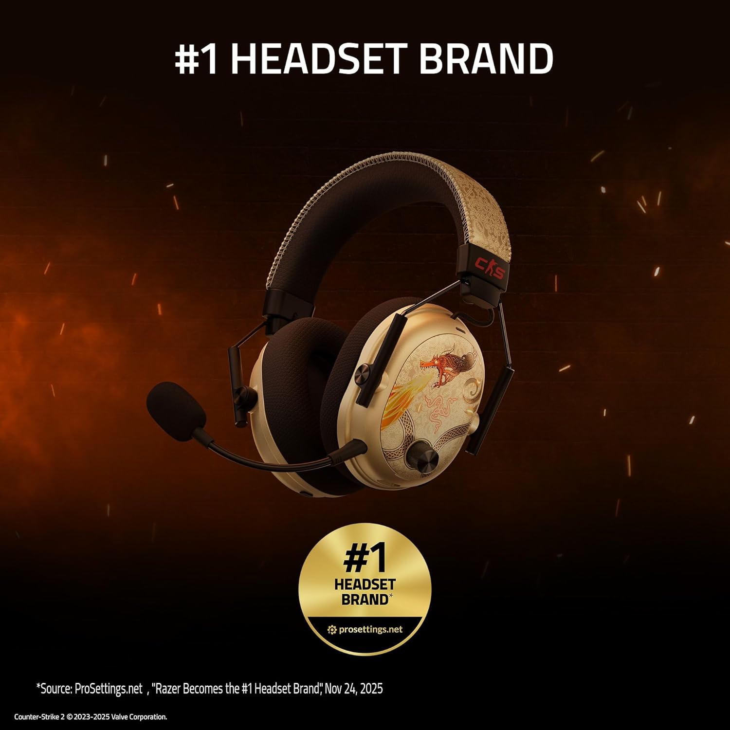 Razer BlackShark V3 Pro Wireless ANC Gaming Headset for PC: Full Band Mic - 50mm Drivers - 2.4 GHz, Bluetooth, USB, 3.5mm - Works with Mac, PS5, Nintendo Switch, Smartphone - Counter-Strike 2 Edition
