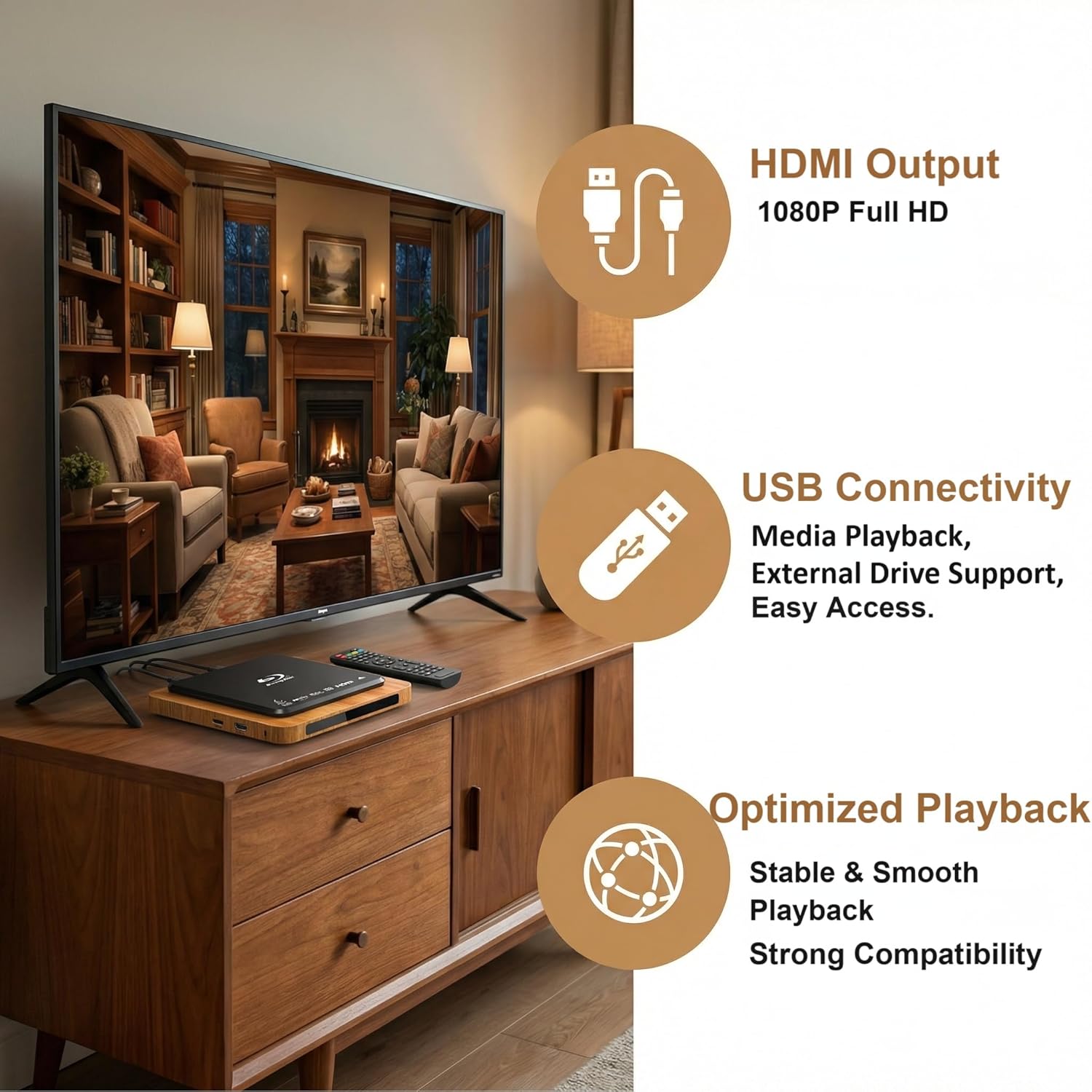 1080P Full HD Blu-ray Player with HDMI&AV, Dolby Digital, USB Playback, Region A1 Blu-ray & All Region DVD Support, Includes Remote & Cables