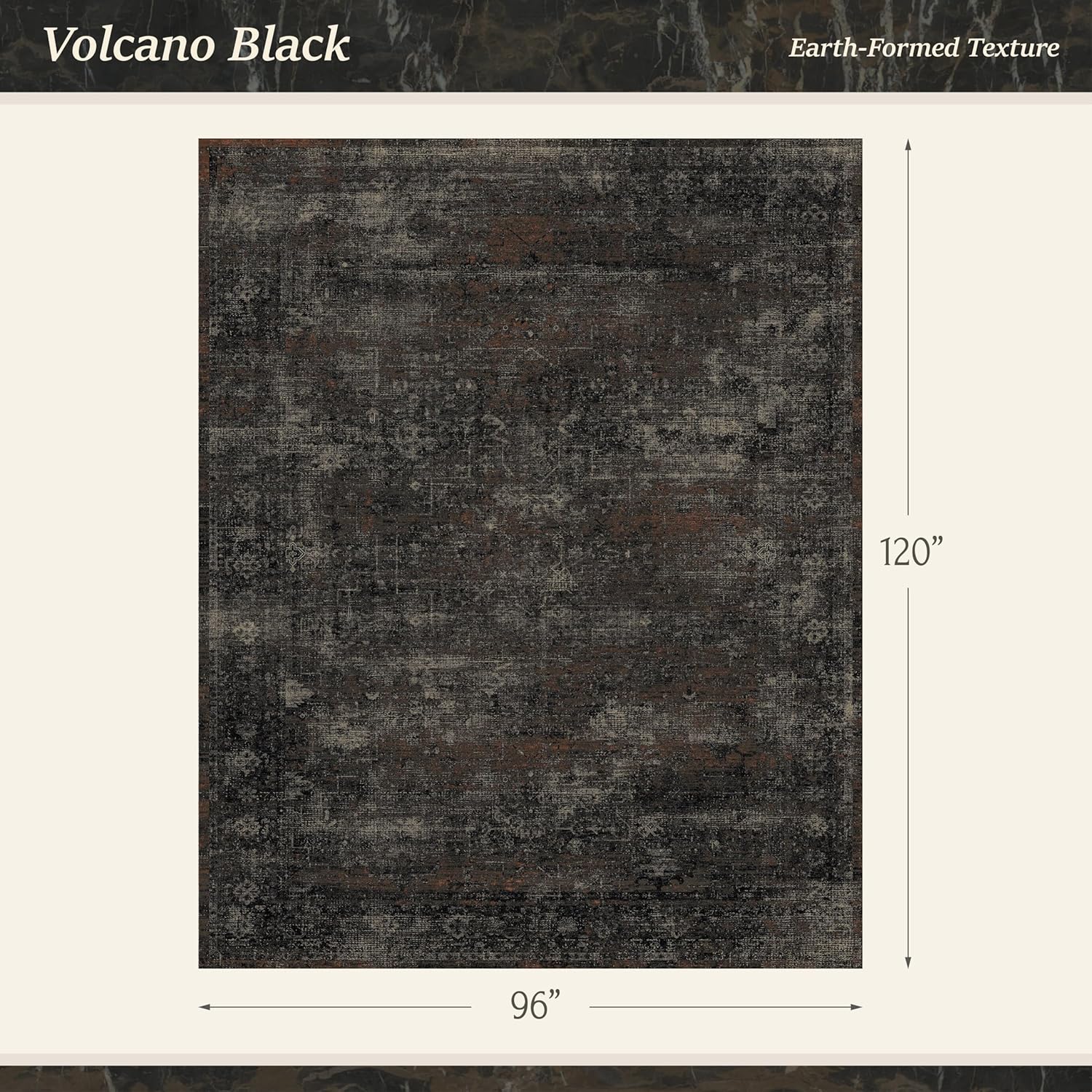 TALANOVA Black Farmhouse Washable 8x10 Area Rugs for Living Room, Dark Charcoal Volcanic Textured Large Rug for Bedroom, Non-Slip Stain Resistant for Dining Room Office Décor