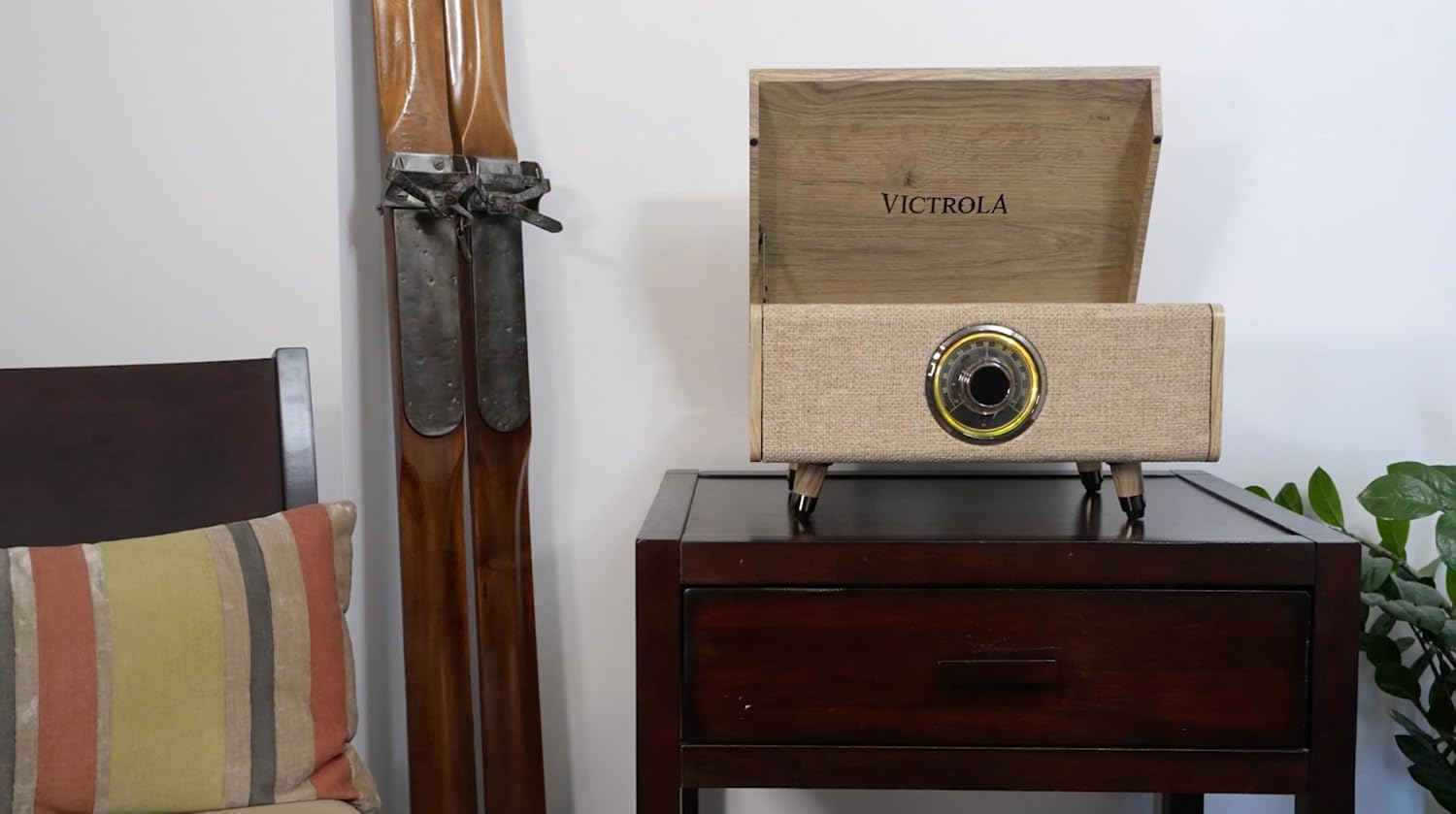 Victrola Highland 4-in-1 Bluetooth Record Player with Speakers – 3-Speed Vinyl Record Player, FM Radio & 3.5mm Aux, Wireless Music Streaming (Espresso)