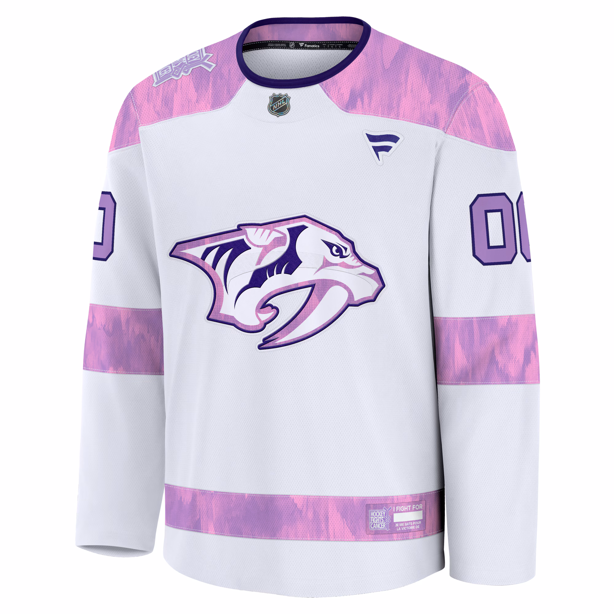 Nashville Predators Fanatics 2024 Hockey Fights Cancer Custom Practice Jersey - White