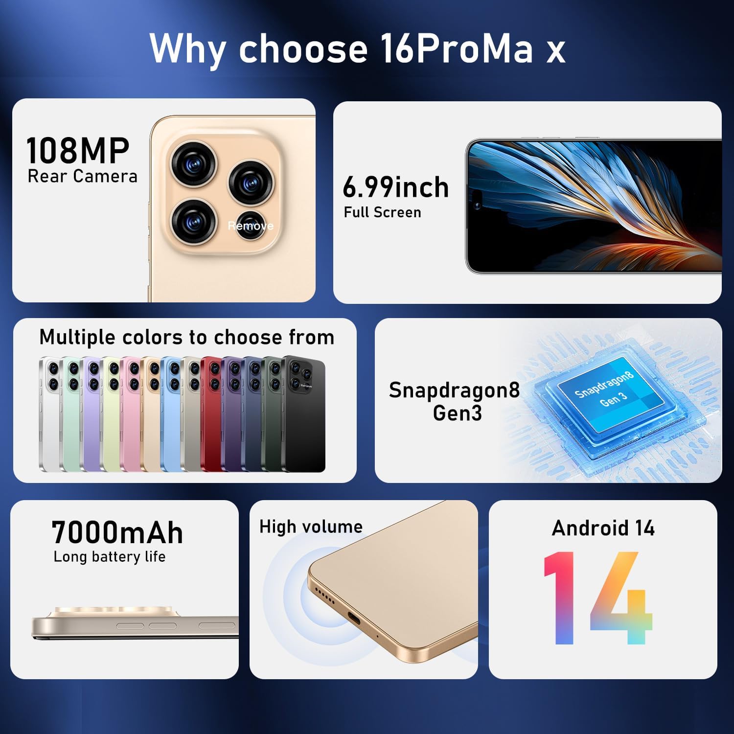 OEJBK 16PM Smartphone New Upgrade 16GB+512GB/6.99