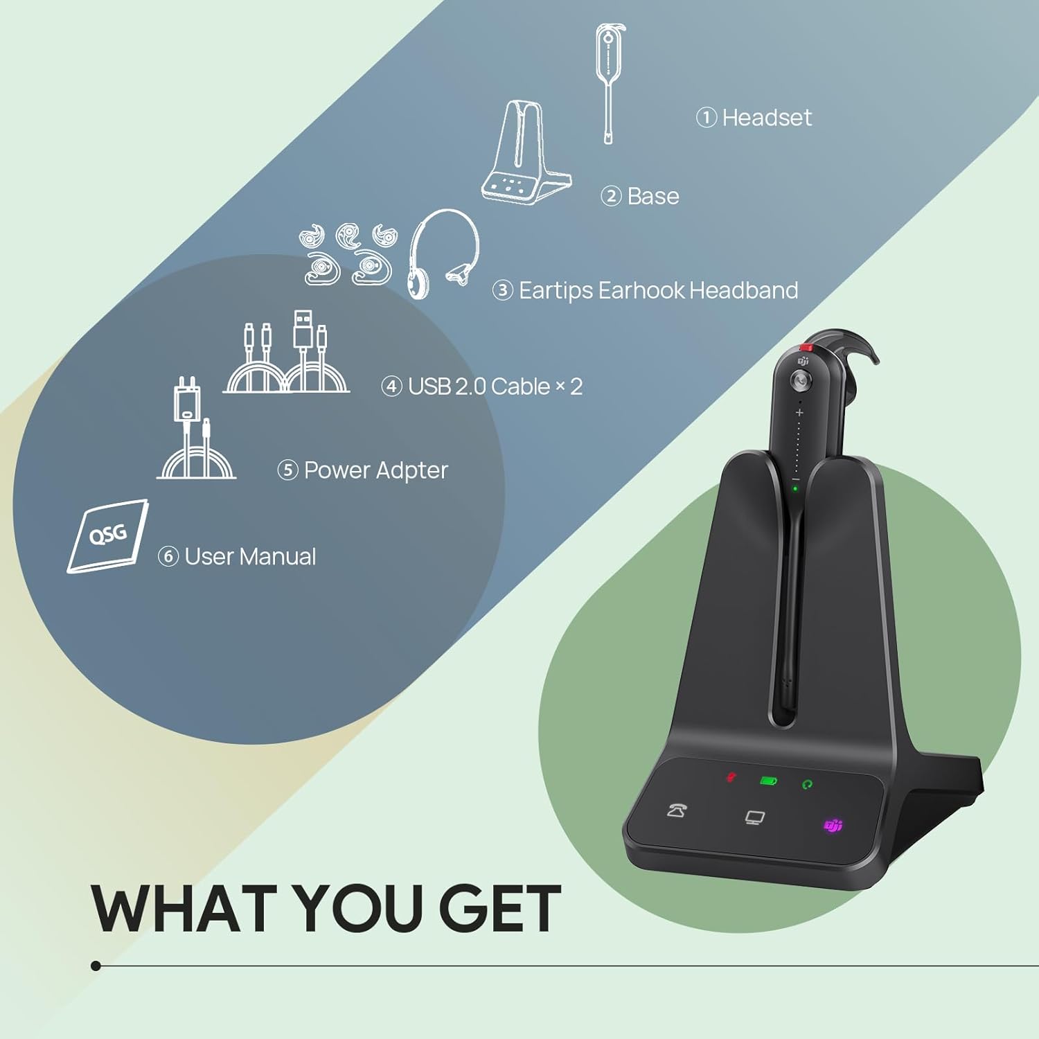 Yealink DECT Wireless Headset WH63 E2 UC,Single Ear (Mono) Convertible Office Headset with Noise Canceling Mic, 607Ft Range,3 Wearing Styles,Connects to Desk Phone and Computer