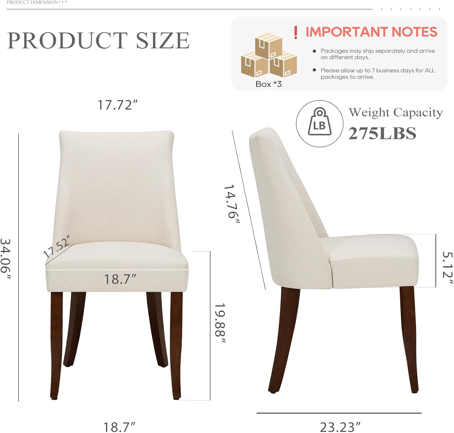 Upholstered Dining Chairs Set of 6, Mid Century Modern Kitchen Chairs with Back, Farmhouse Fabric Side Dining Room Chairs with Wood Legs for Dining Room Restaurant, Beige