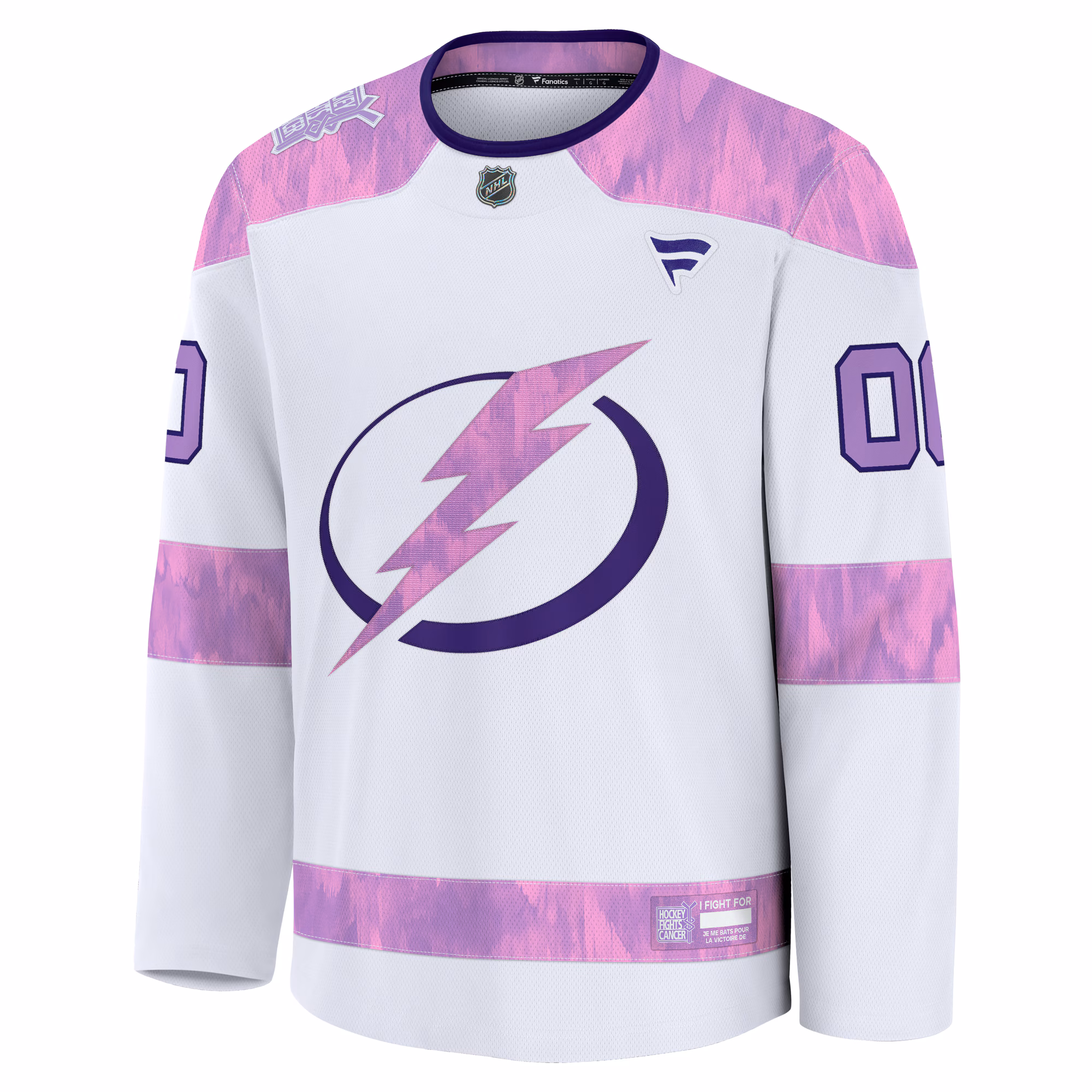 Tampa Bay Lightning Fanatics 2024 Hockey Fights Cancer Custom Practice Jersey - White