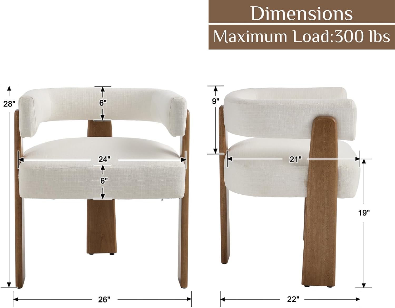 Shunzhi White Barrel Dining Chairs Set of 4 Modern Upholstered Dining Room Chairs with Arms/Open Back Farmhouse Wooden Linen Kitchen Chairs Comfy Accent Side Armchairs for Living Room