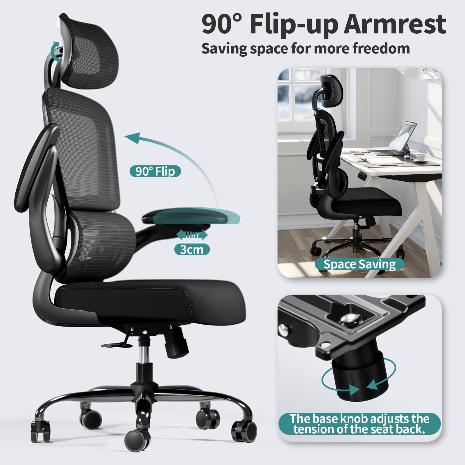 TRALT Ergonomic Office Chair with Wheels - 330 LBS Capacity