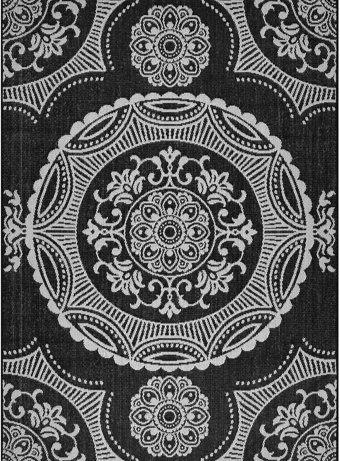 Luul Home Medallion Outdoor Rug 6x9 Washable Outside Carpet for Indoor Patio Porch Waterproof Easy Cleaning Non Shedding Area Rugs Black 6 x 9
