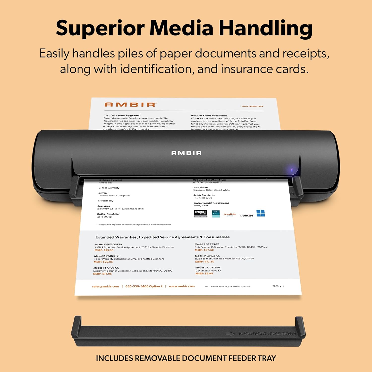 Ambir ImageScan Pro 490i (DS490-AS) Duplex Document and Card Scanner with AmbirScan