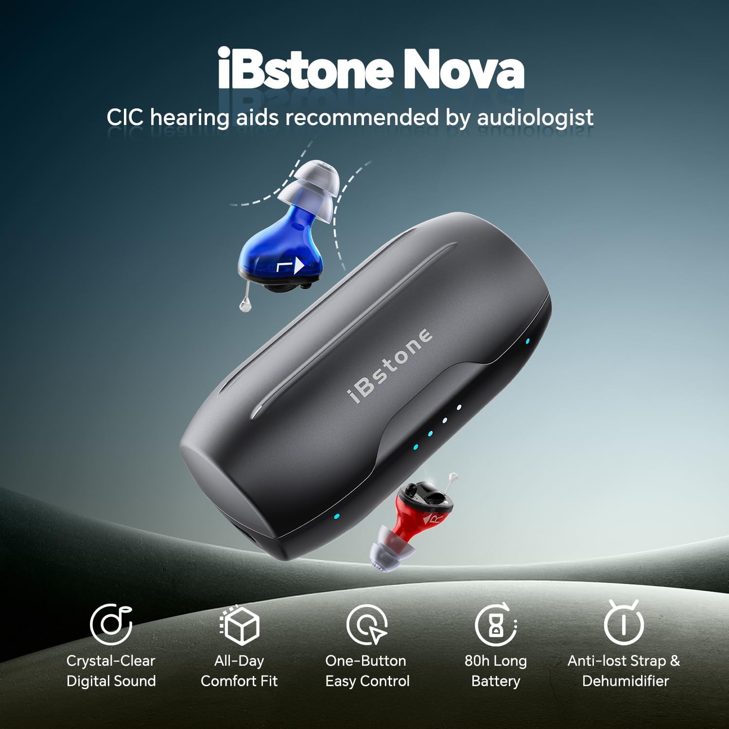 Nova Hearing Aids for Seniors Adults – Superior Sound Quality, Smart Noise Cancelling, No Feedback, Auto On/Off, Rechargeable, with Dryer Department & Anti-Lost Lanyard, Over-the-Counter