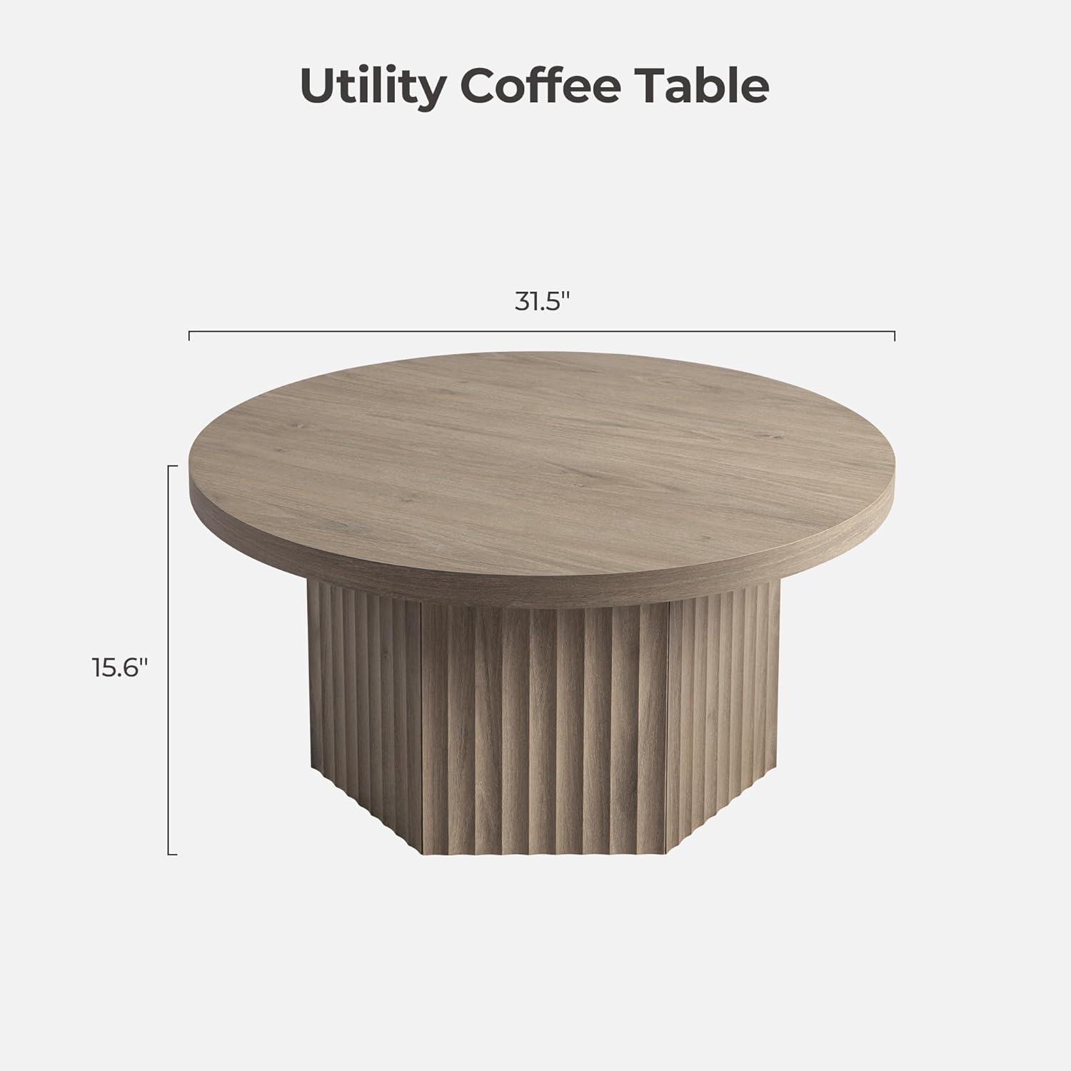 SICOTAS Round Coffee Table for Living Room, Modern Fluted Circle Center Coffee Table with Storage, 32