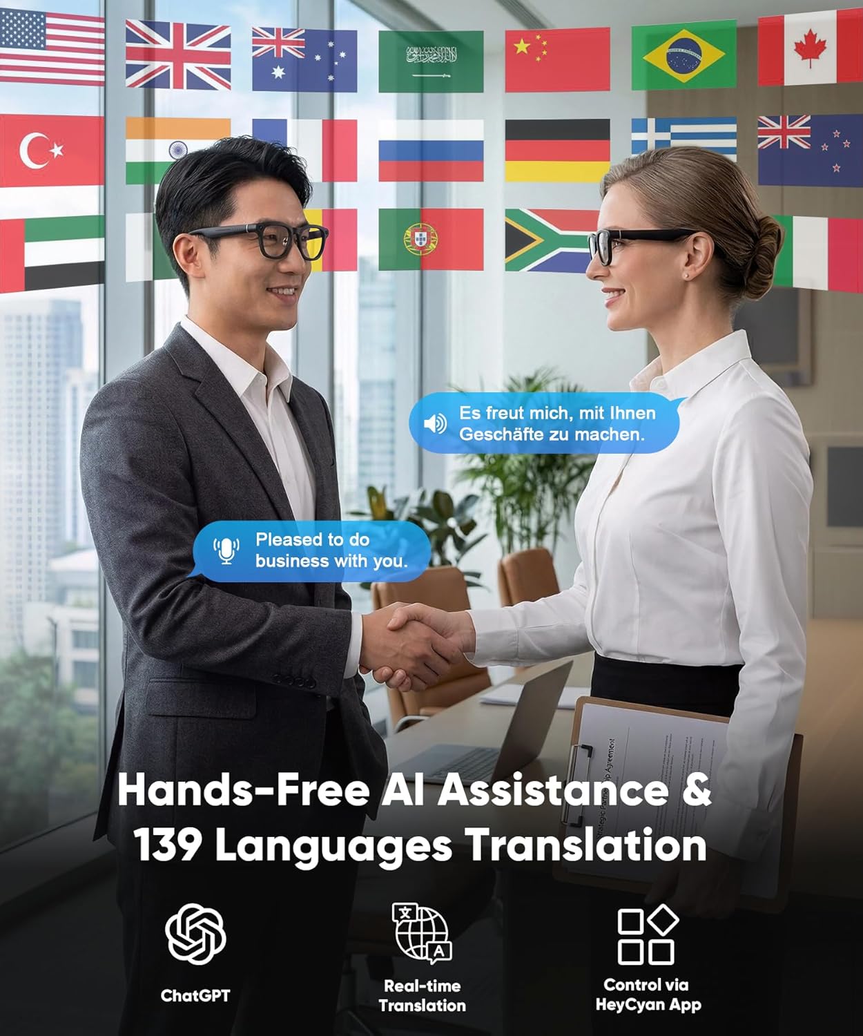 AI Smart Glasses with Camera, Built-in ChatGPT AI Voice Assistant, 1200P Video Recording, 8MP IMX219, 8-Hour Music Playback, Detachable Lenses, Real-Time Translation, with 3600mAh Charging Case