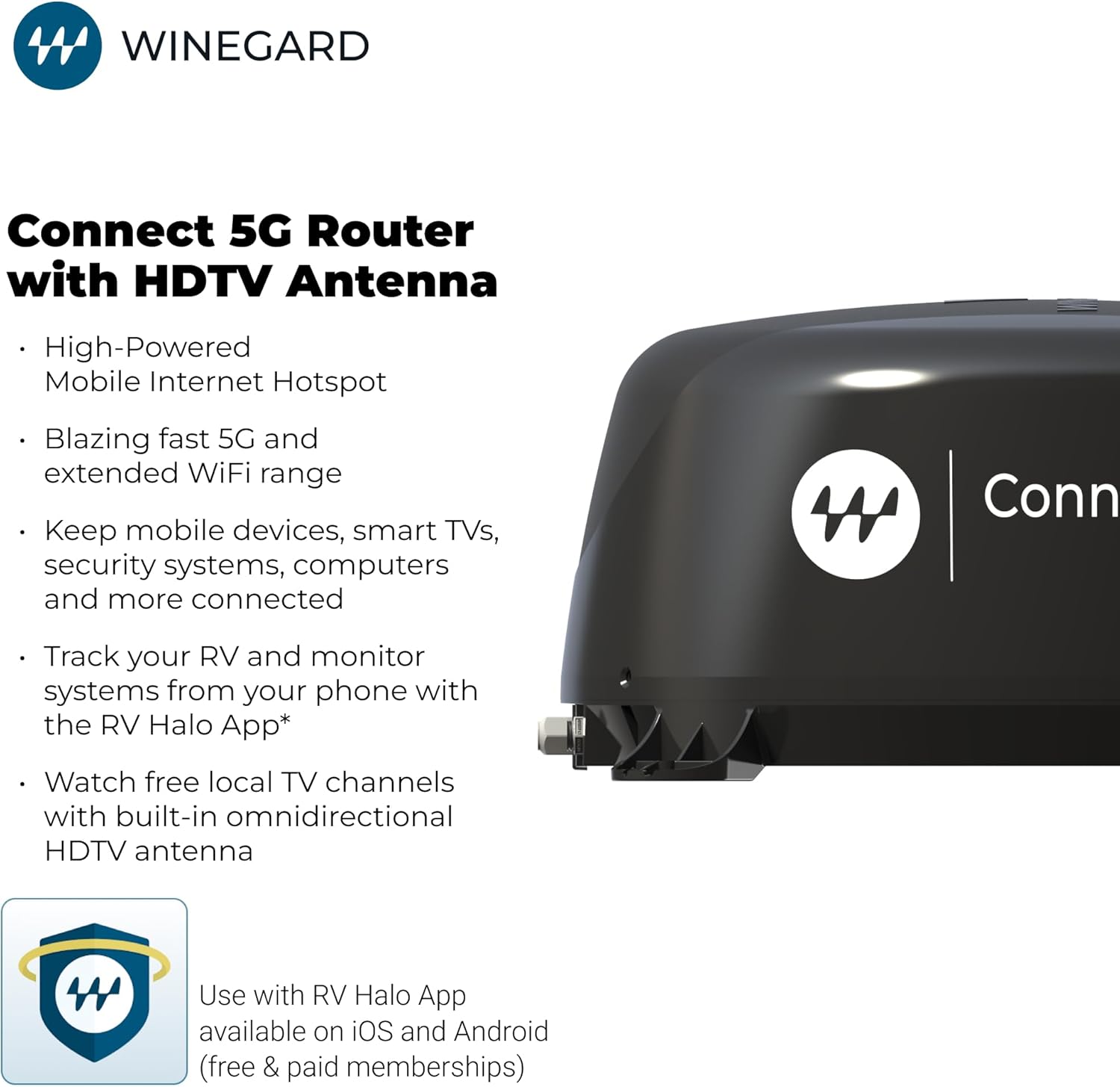 Winegard Connect 5G WF2‑5G1 RV Outdoor 5G Router - HDTV Antenna High‑Speed Dual Band Wi‑Fi Extended Coverage GPS Bluetooth Sensor - Starlink Compatible