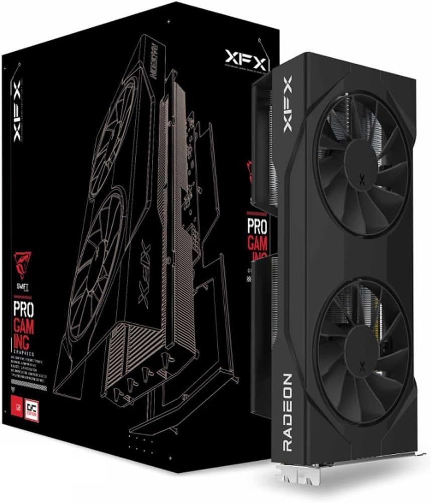 XFX Swift AMD Radeon RX 9060 XT OC Gaming Edition with 16GB GDDR6 HDMI 2xDP, RDNA 4 RX-96TSW16BQ, Graphics Card, Compatible with Desktop PCs