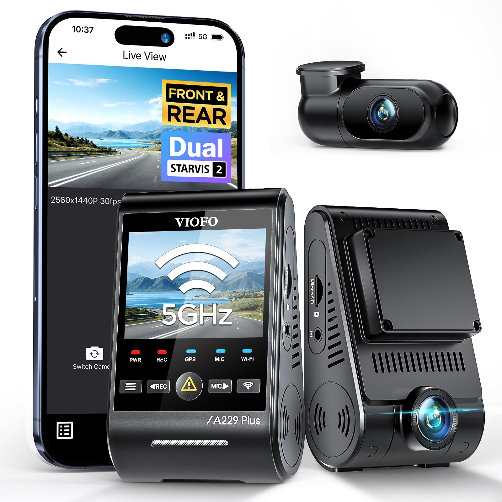 VIOFO A229 Plus Dash Cam Front and Rear, Dual 1440P HDR