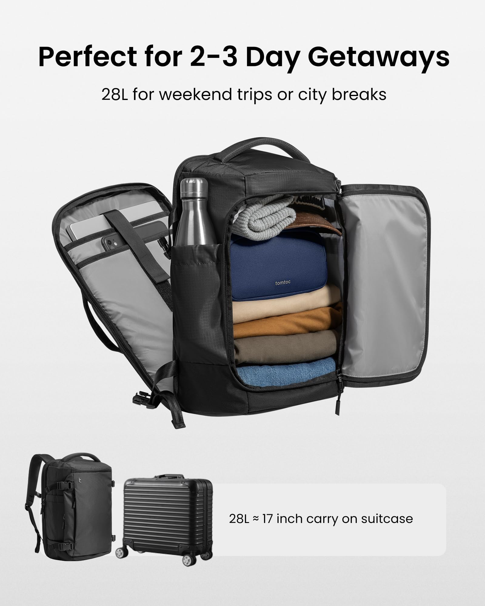 TOMTOC Travel Backpack 28L - TSA Friendly Lightweight Rucksack