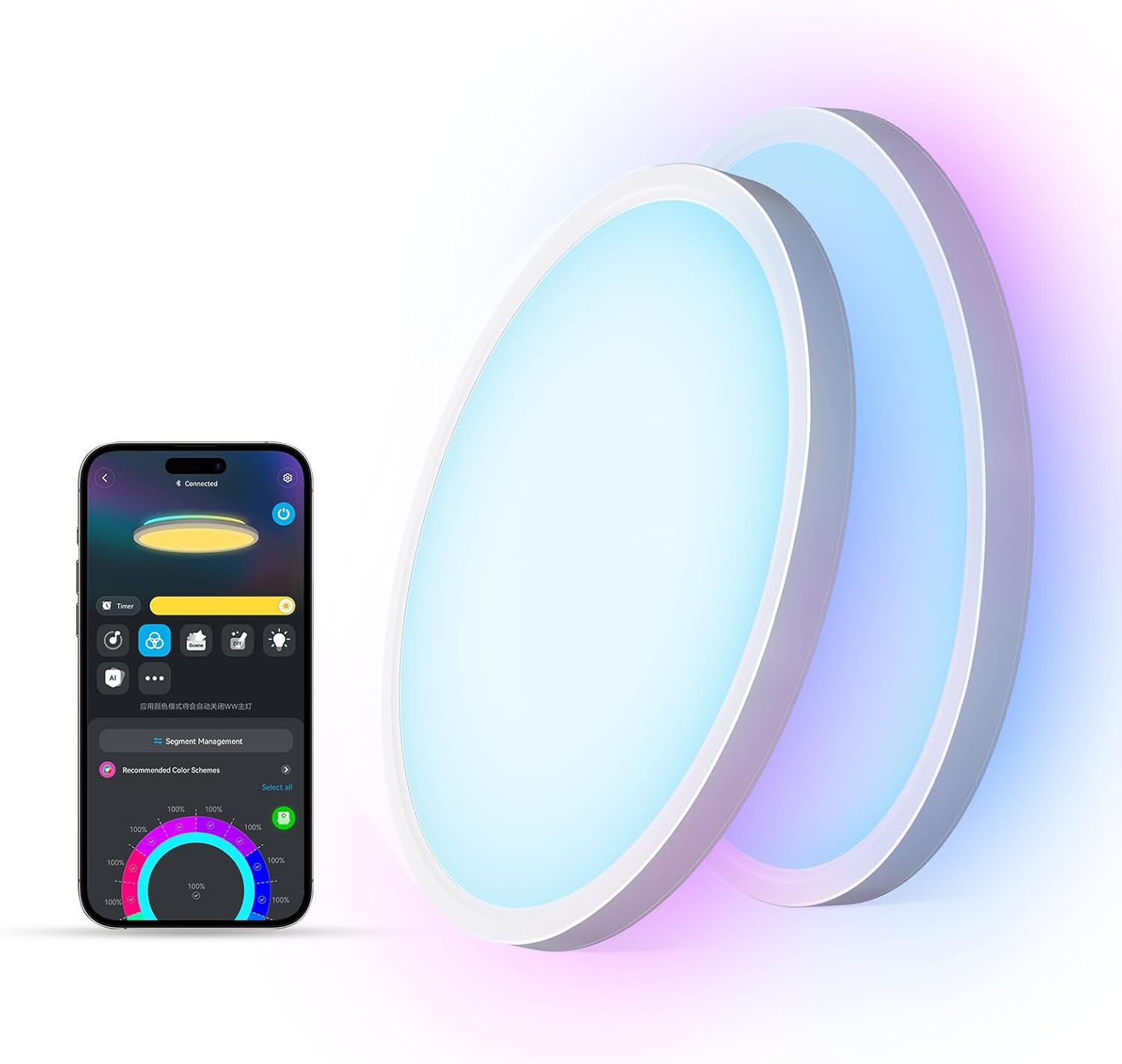 Govee Smart Ceiling Light, RGBIC LED Ceiling Light Fixture, 2400LM Flush Mount Light Fixture, DIY Colors, Works with Alexa, 2200K-6500K Lights for Bedroom, Living Room,12 Inch, (White 2 Packs)