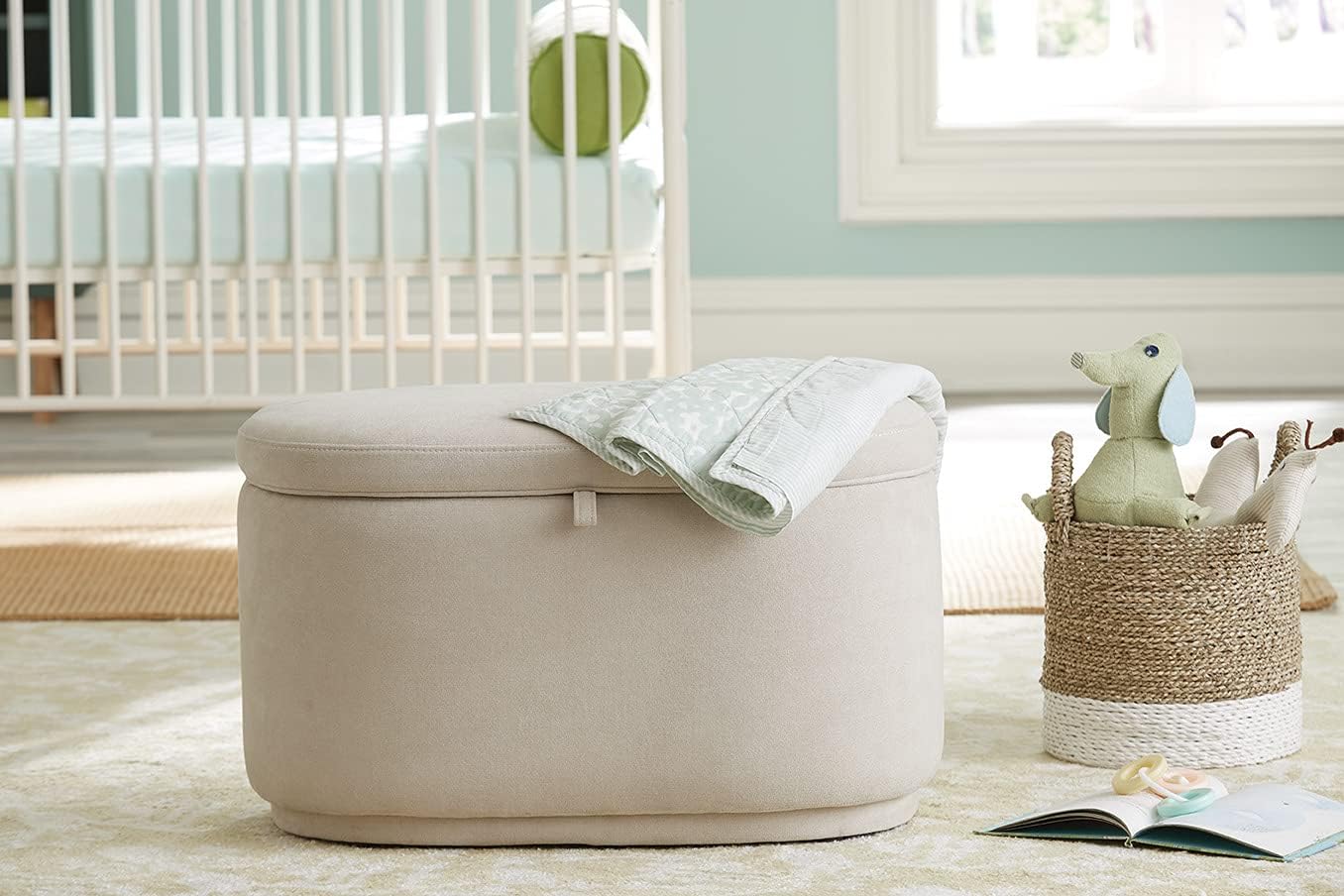 Nurture& The Ottoman Premium Quality Storage Ottoman for Nursery with Stain-Resistant Performance Fabric (Ivory)
