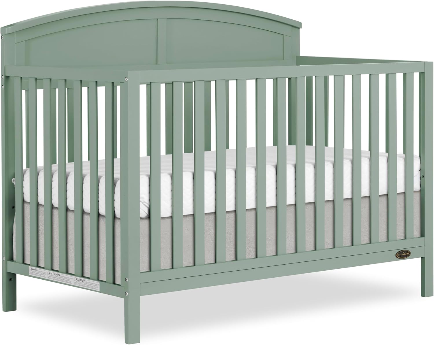 Dream On Me Storybrooke 5-in-1 Convertible Full-Size Baby Crib, GreenGuard Gold & BSA Certified, Convert to Toddler, Day & Full-Size Bed Sustainable Pinewood, 3 Mattress Height Settings - Meadow Green