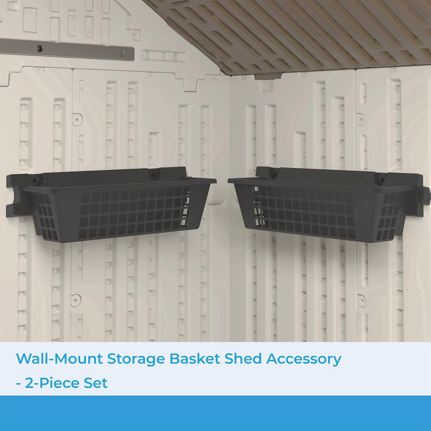 Suncast 4 Pack Accessory Baskets, Resin Organizers for Shed, Black, 25