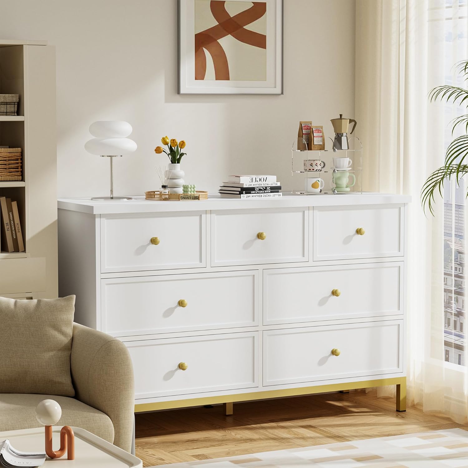 Pamapic Modern 7-Drawer White Dresser,47