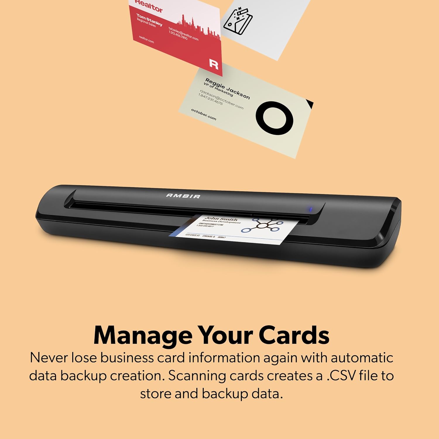 Ambir TravelScan Pro 600-BCS Simplex Document Scanner with AmbirScan Business Card for Windows PC and MAC