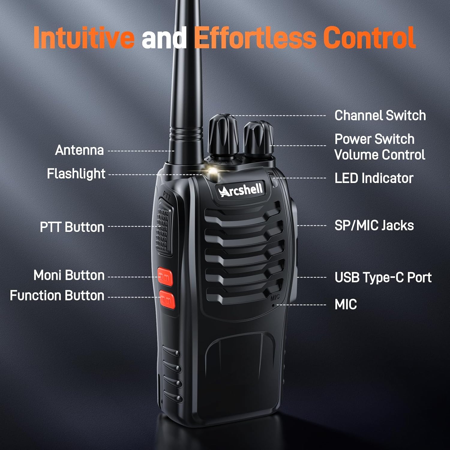 Rechargeable Long Range Two-Way Radios with Earpiece 10 Pack Arcshell AR-5 Walkie Talkies Li-ion Battery and Charger Included (10 Pack)