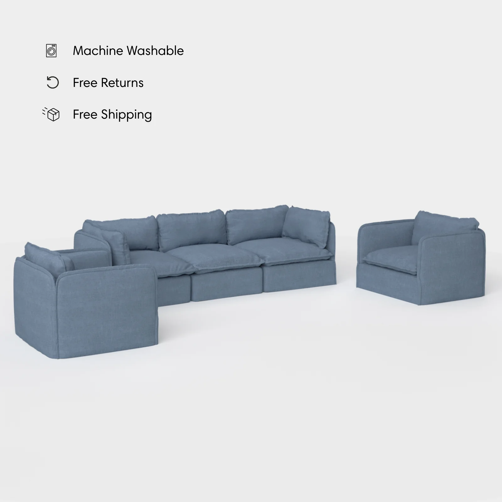 Modular Outdoor Washable 3-Seater Sofa + Armchair Set | Classic Canvas in Ocean