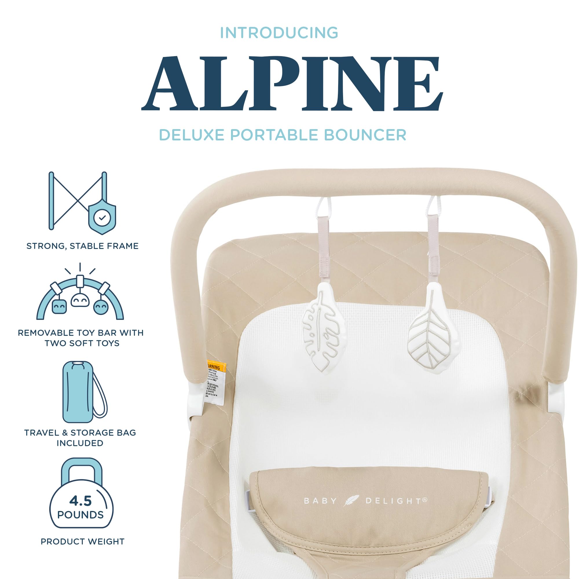 BABY DELIGHT Alpine Deluxe Portable Bouncer for Infants, Organic