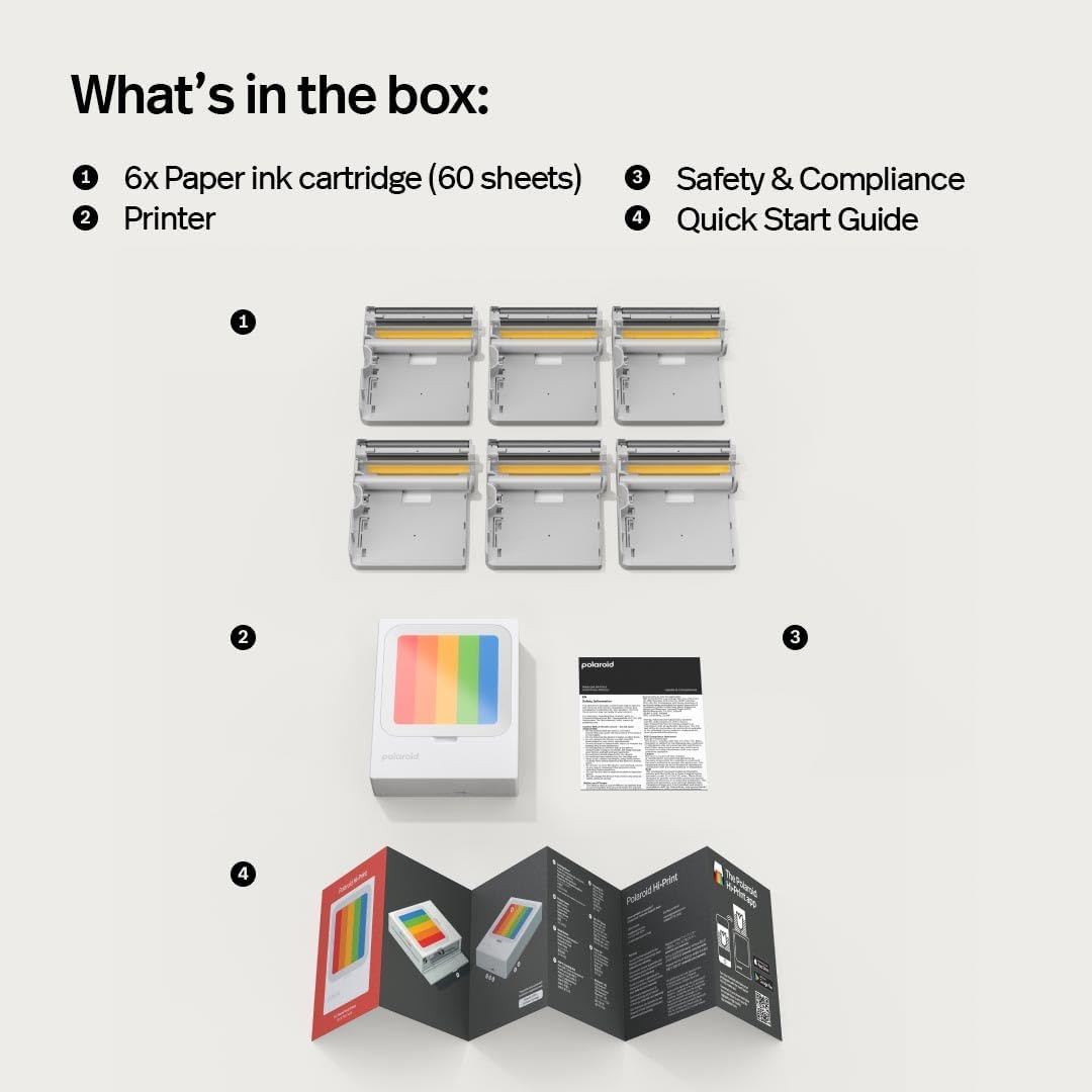 Polaroid Hi-Print - Bluetooth Connected 3x3 Photo Dye-Sub Printer Photo Paper Bundle - 60 Photo Sheets Inlcuded (6647)