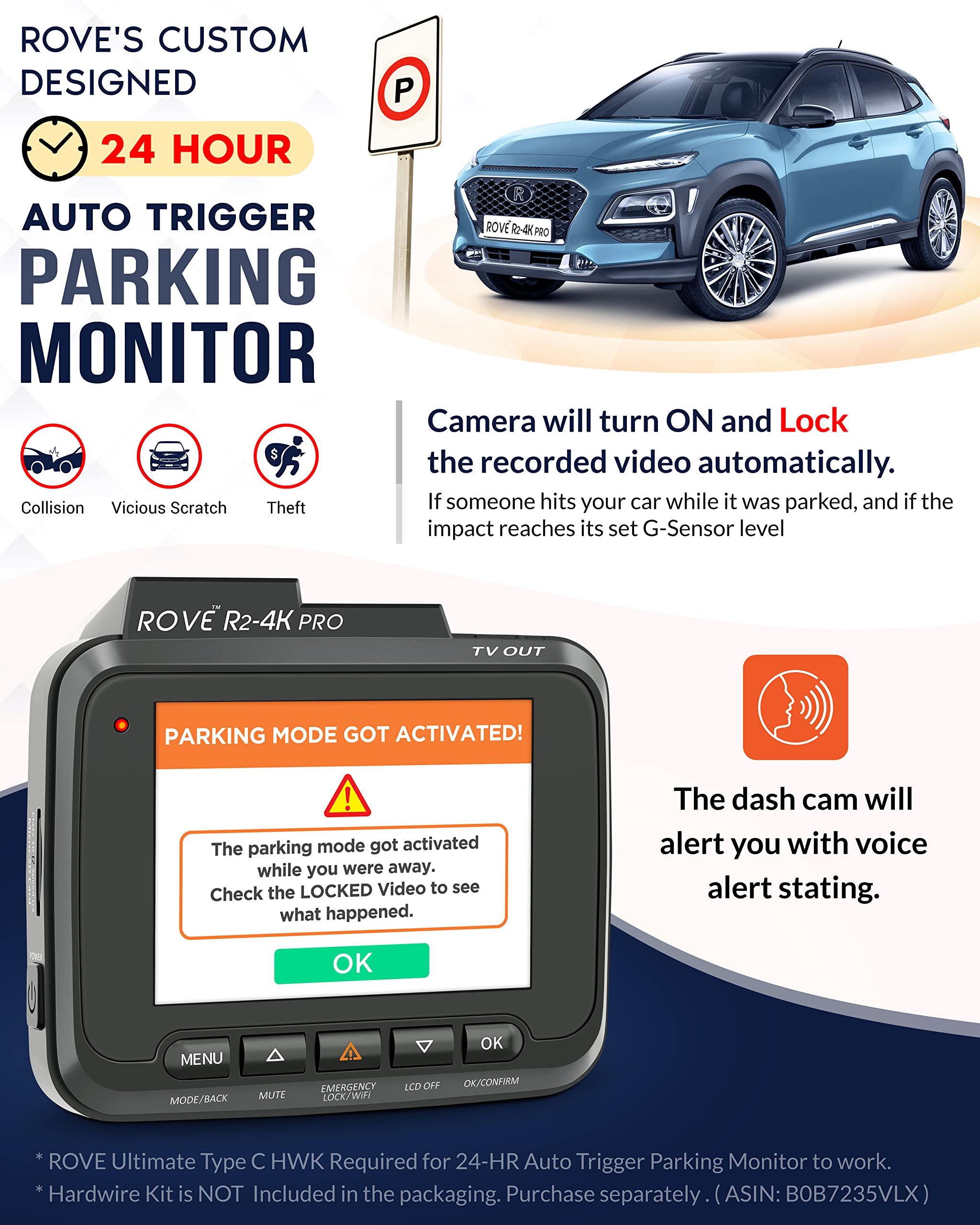 ROVE R2-4K PRO Dash Cam with GPS, 5G WiFi, Night Vision